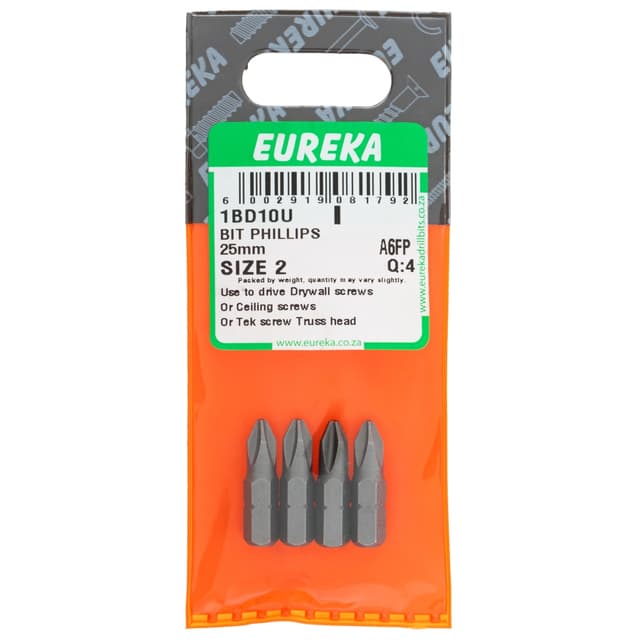 Eureka Drywall Bit Phil 25mm Size 2 Scr 3-4.8mm Q:4