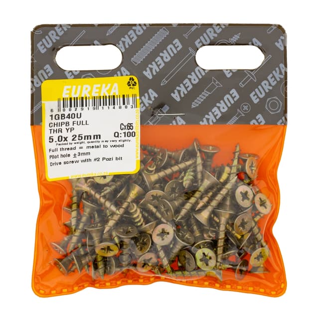 Eureka Wood Screw Chipb Full Thr Yp 5.0x 25mm Q:100