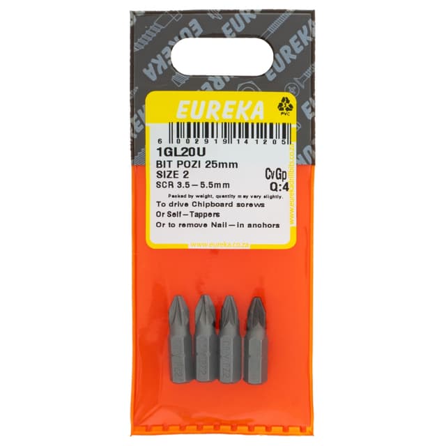 Eureka Wood Bit Pozi 25mm Size 2 Scr 3.5-5.5mm Q:4