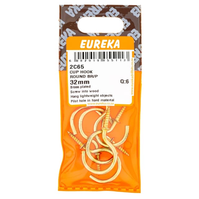 Eureka Home & General Hook Cup Round Br/p 32mm Q:6