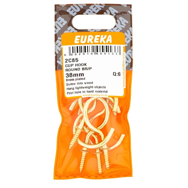Eureka Home & General Hook Cup Round Br/p 38mm Q:6