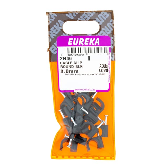 Eureka Home & General Clip Cable Round Blk 8.0mm Q:20