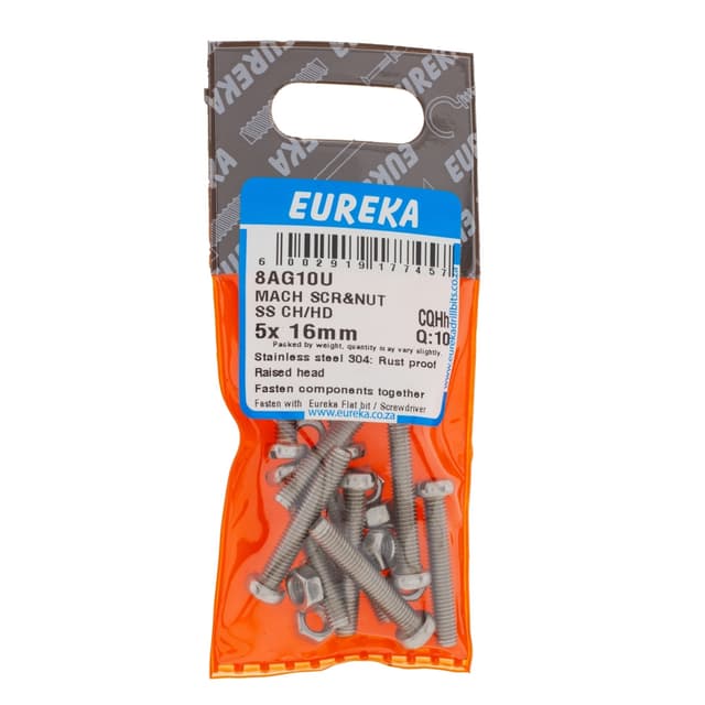 Eureka Nuts & Bolts Mach Scr&nut Ss Ch/hd 5x16mm Q:10