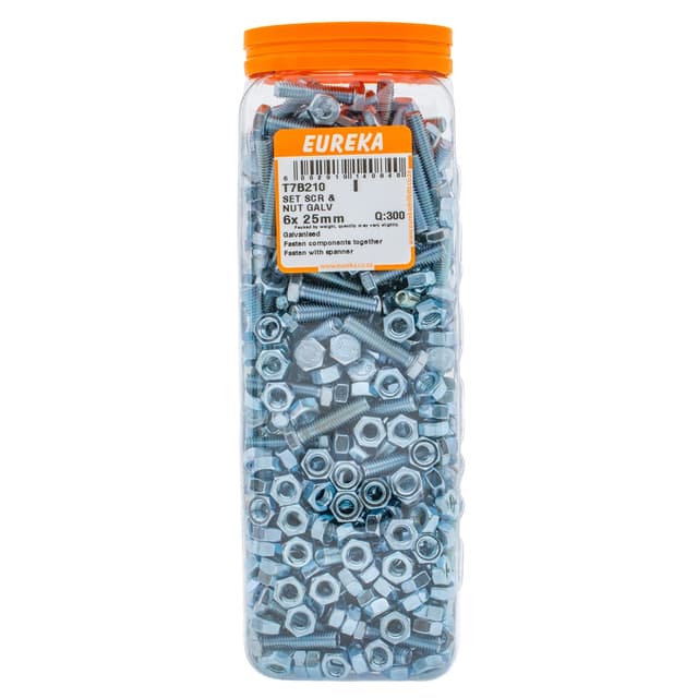 Eureka Nuts & Bolts Screw Set Nut Galv 6x 25mm Q:300