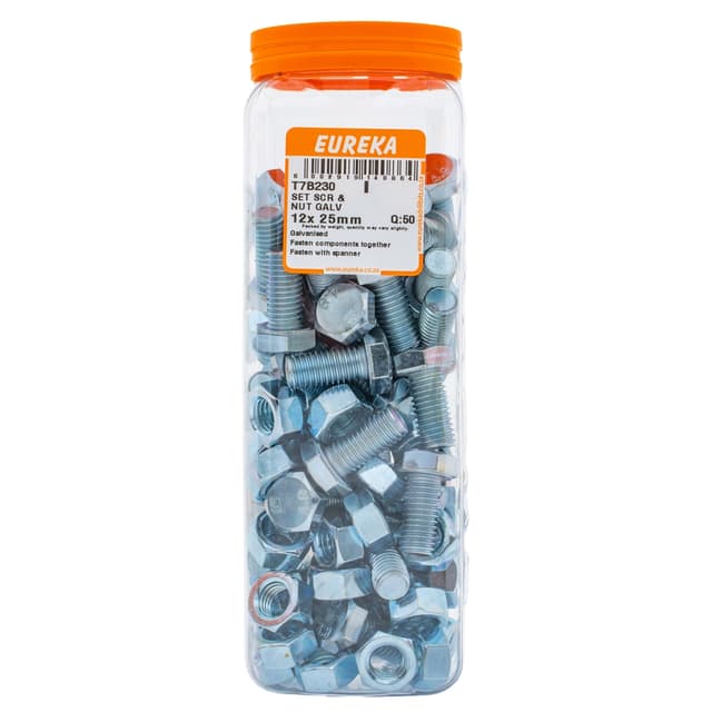 Eureka Nuts & Bolts Screw Set Nut Galv 12x 25mm Q:50