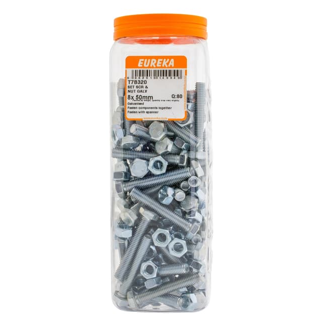 Eureka Nuts & Bolts Screw Set Nut Galv 8x 50mm Q:80