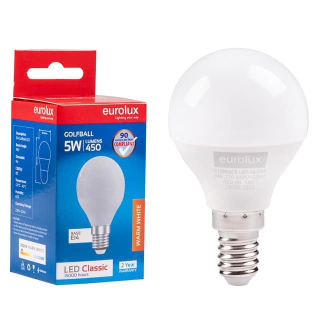 Eurolux Classic Light Led Golfball Core E14 5w 3000k Single Box
