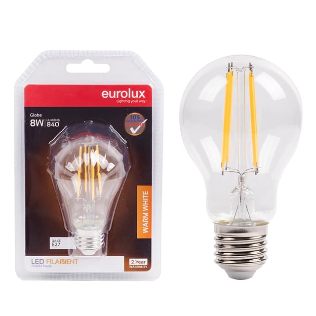 Eurolux Bulb A60 Filament Clear 8w Led E27 3000k Blister 105lm