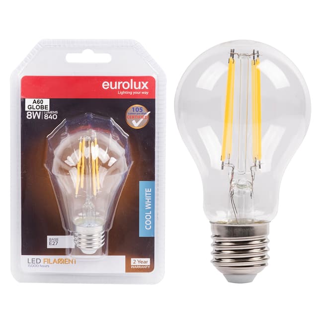 Eurolux Bulb A60 Filament Clear 8w Led E27 4000k Blister 105lm