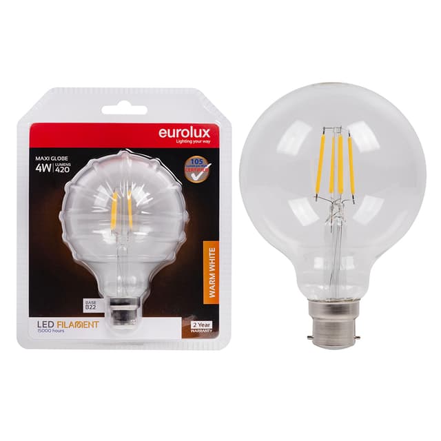 Eurolux Light Maxi Globe Filament 4w Led B22 3000k N