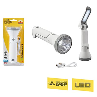 Radiant Eurolux Flashlight Rechargeable White Led 3w & Desk Lamp Led 1.4w