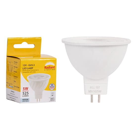Radiant Eurolux Light Mr16 Frosted Lens 5w Led Gu5.3 4000k 12v N