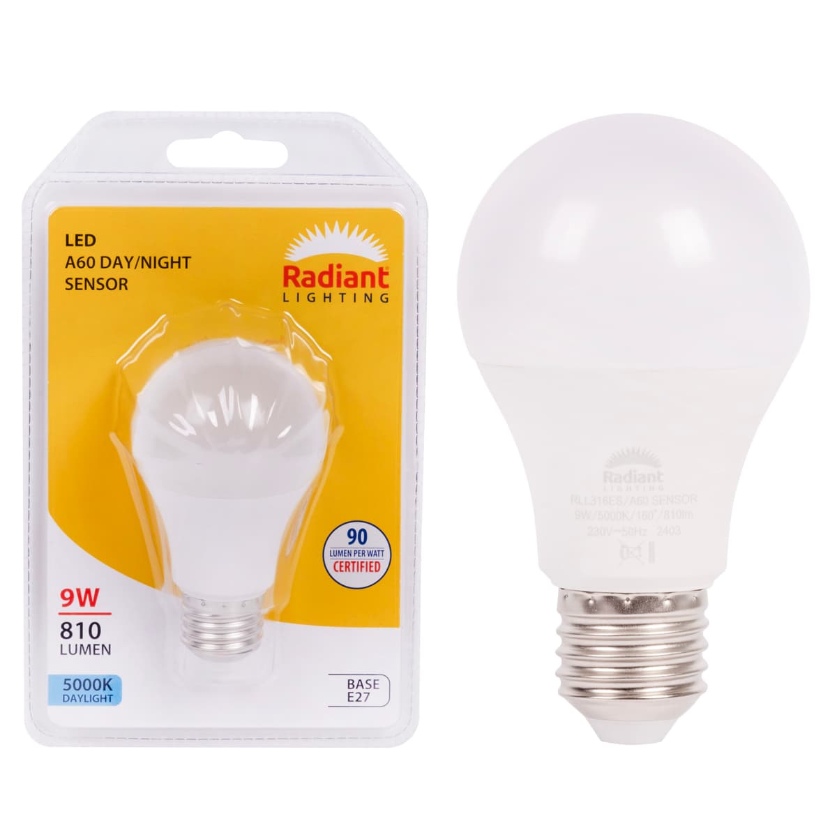Radiant Eurolux Bulb A60 Day/night Sensor 9w Led E27 5000k N