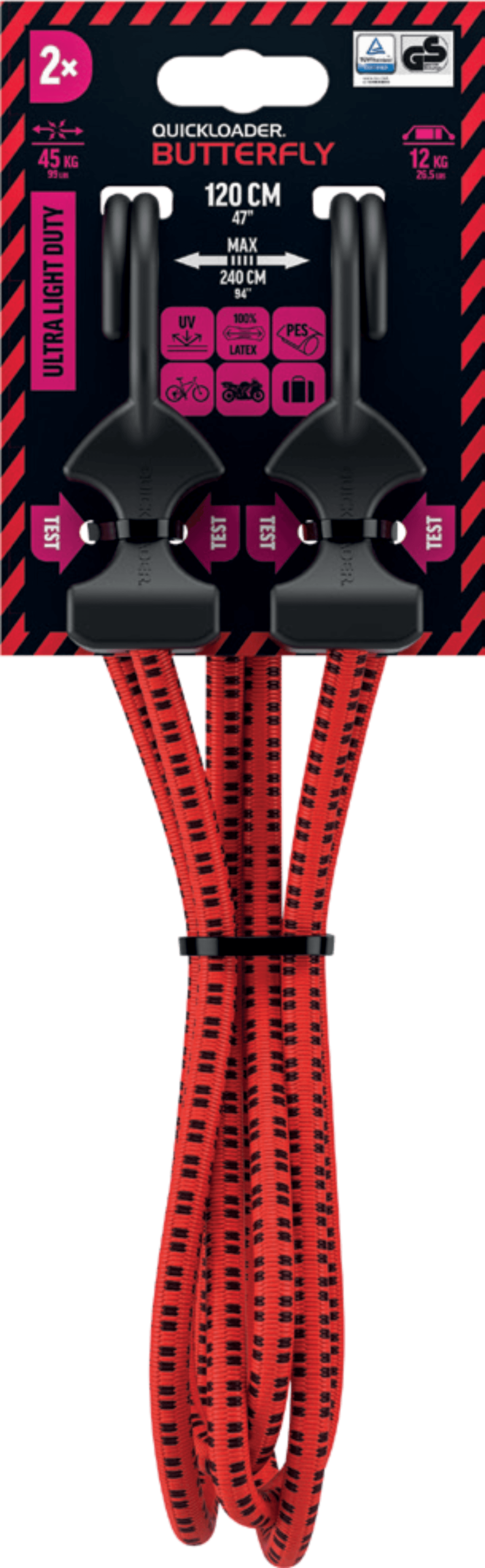 Quickloader QL Bungees and Strap Butterfly Bungee 45 Kg 120 Cm X 8 Mm 2-pack