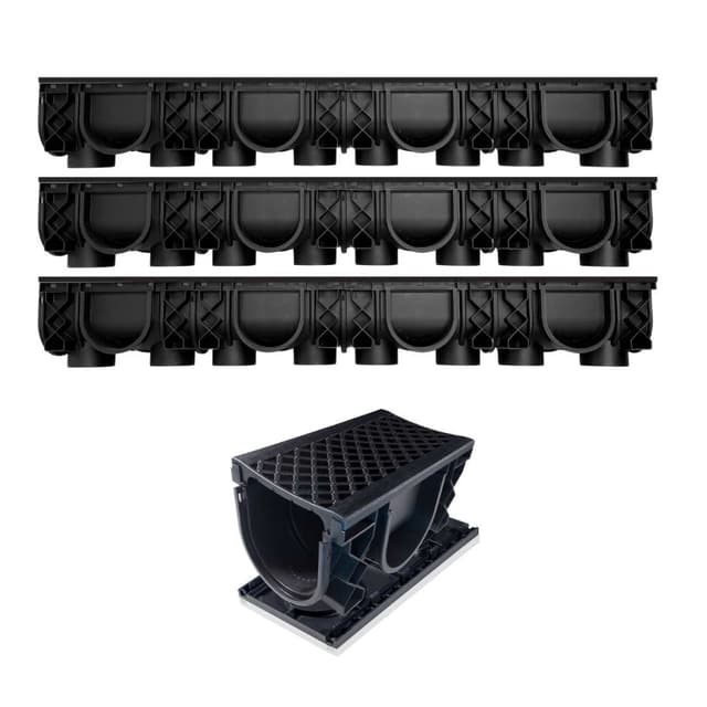 Seaqual QualiDrain - Modular Channel Drain 3m Garage Pack Body & Cover Black Grate
