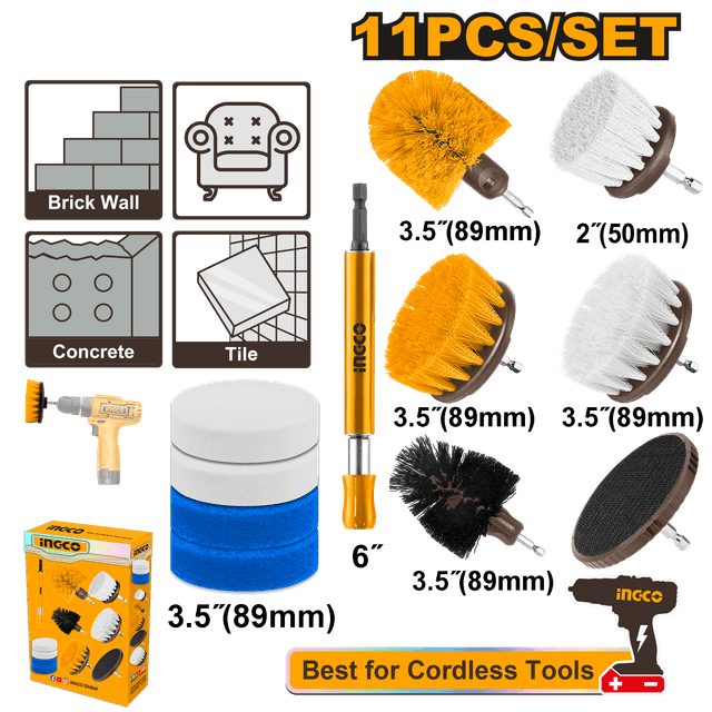 Ingco Brush Set Cleaning 11 Pc Cleaning