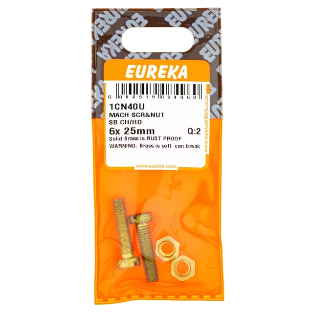 Eureka Nuts & Bolts Mach Scr&nut Sb Ch/hd 6x25mm Q:2