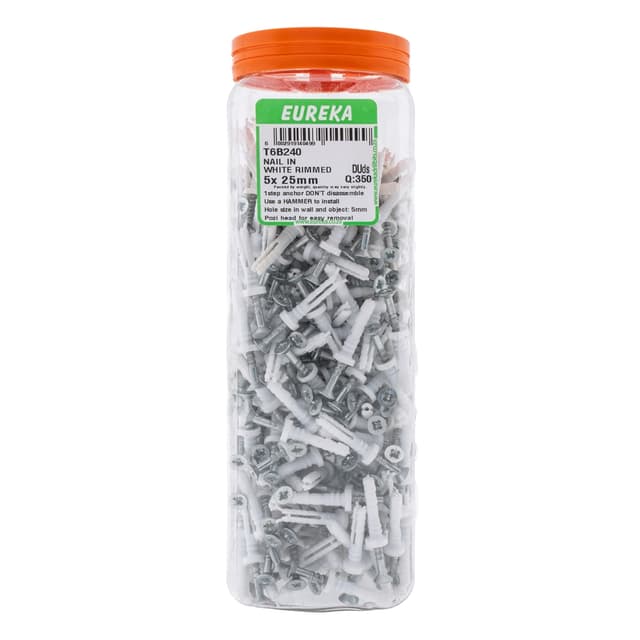 Eureka Wall Nail In White Rimmed 5x 25mm Q:350