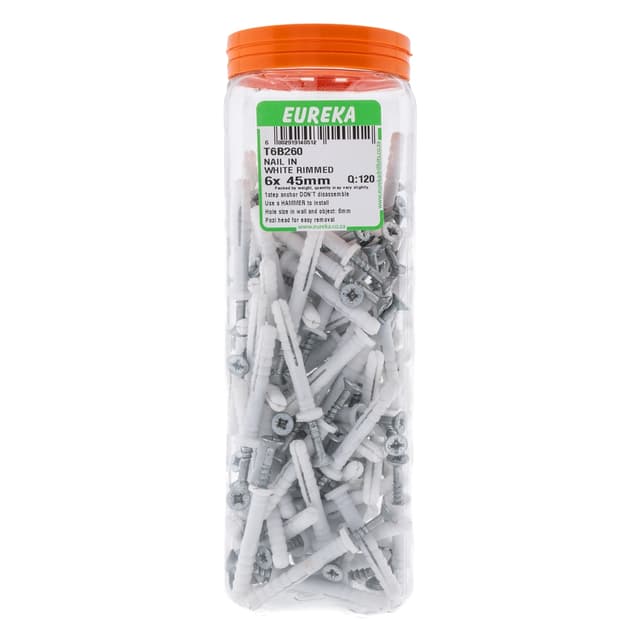 Eureka Wall Nail In White Rimmed 6x 45mm Q:120