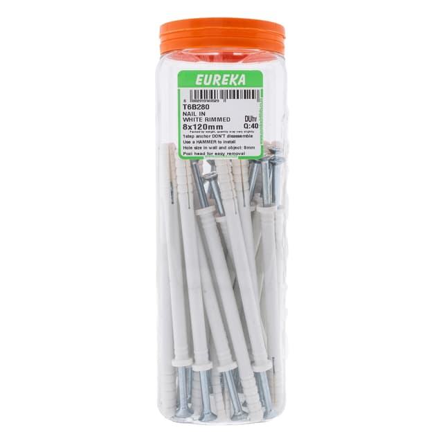 Eureka Wall Nail In White Rimmed 8x120mm Q:40