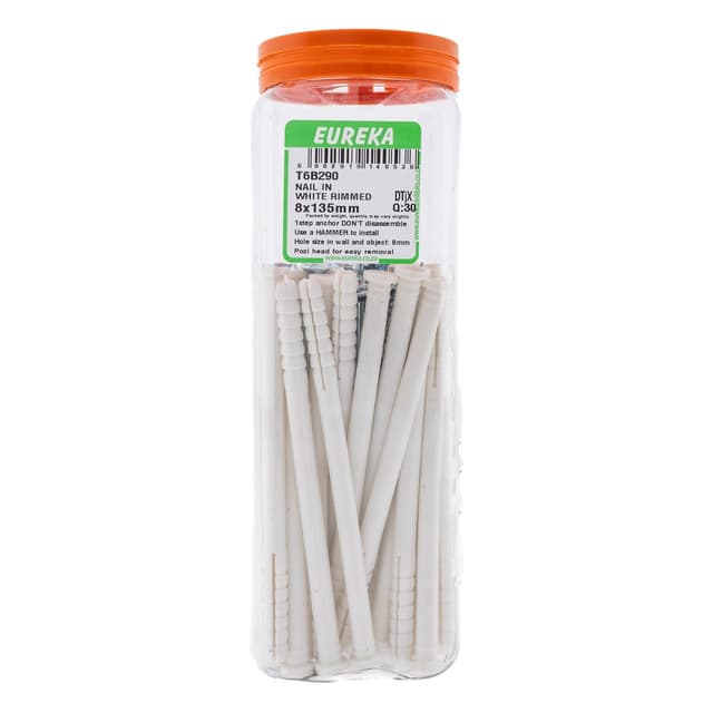 Eureka Wall Nail In White Rimmed 8x135mm Q:30
