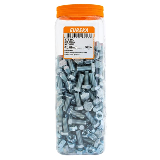 Eureka Nuts & Bolts Screw Set Nut Galv 8x 20mm Q:150