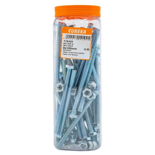 Eureka Nuts & Bolts Screw Set Nut Galv 8x100mm Q:40