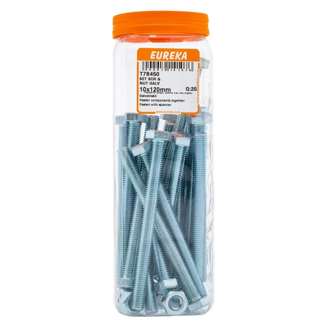 Eureka Nuts & Bolts Screw Set Nut Galv 10x120mm Q:20