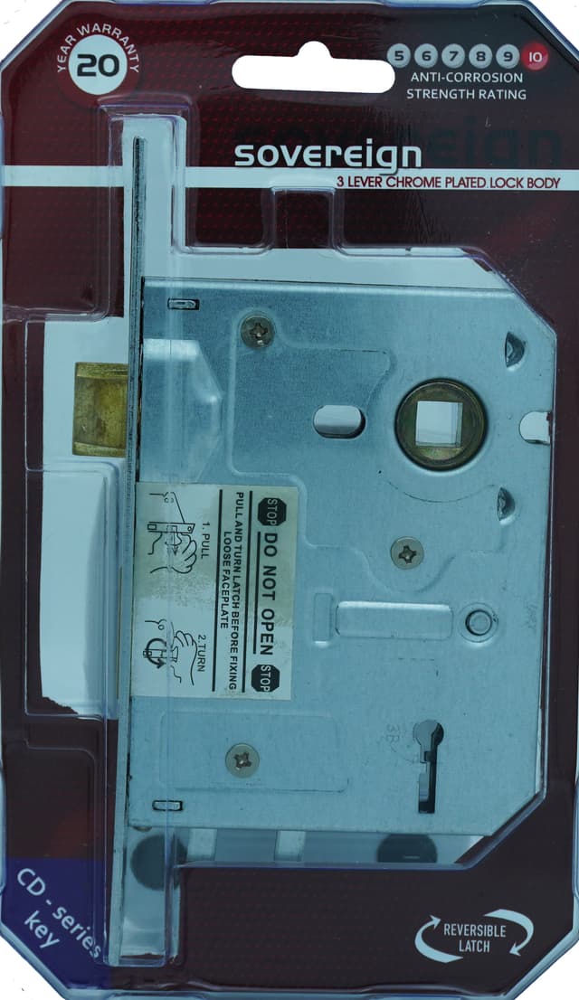 L&B Door Locks Lock Mortise Sovereign 3l Chrome Plated Blister Sabs