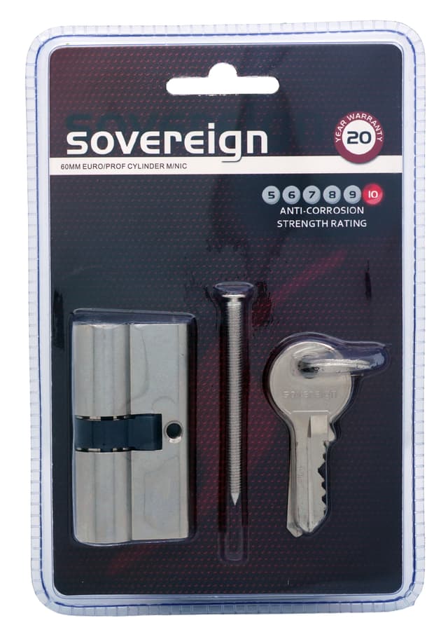 L&B Door Locks Lock Cylinder Euro Profile Sovereign Solid Brass Satin Nickel Blister 60mm